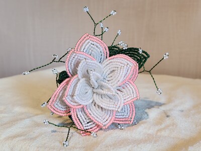 French Beaded flowers tri tone rose with babies breath - image3